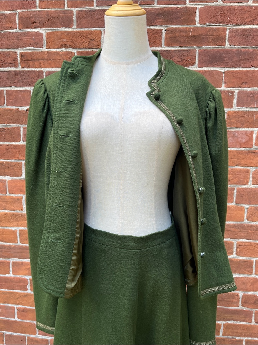 Women's Vintage German Olive Green A-Line Skirt with Matching Jacket - Picture 6 of 8